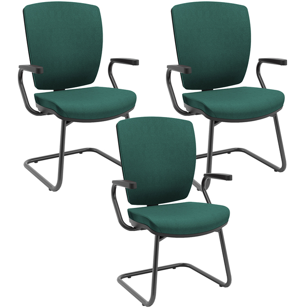 Kit 3 Cadeiras De Escritório Fixa Executiva Office Preto Slim