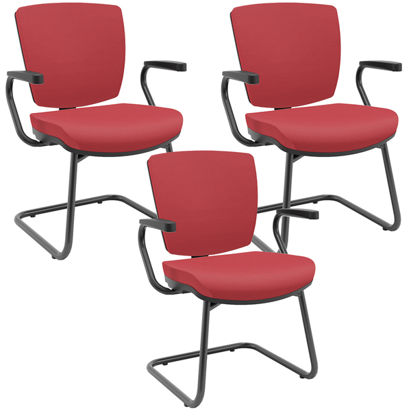 Kit 3 Cadeiras De Escritório Fixa Executiva Office Preto Slim