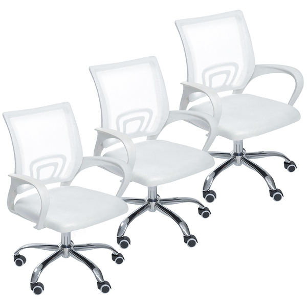 Kit 3 Cadeiras De Escritório Mesh Assento Estofado Base Girat