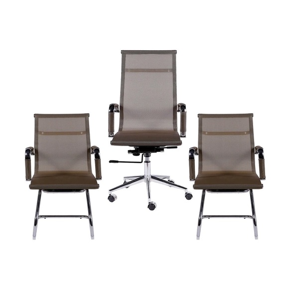 Kit 3 Cadeiras De Escritório Tela Eames Esteirinha Cobre