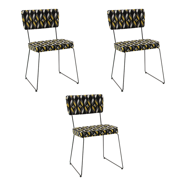 Kit 3 Cadeiras De Jantar Decorativa Base Aço Preto Luigi Sued