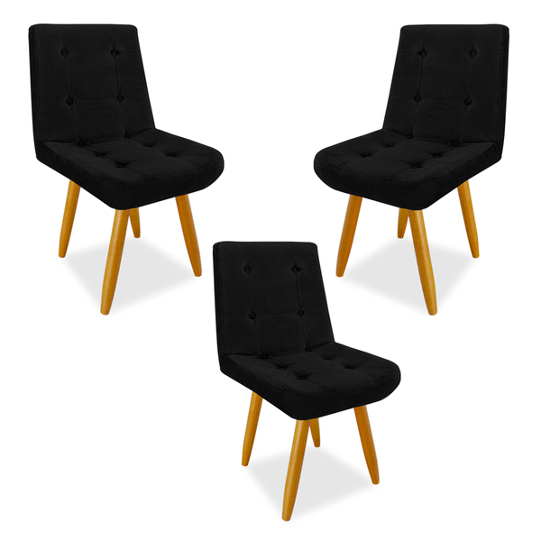 Kit 3 Cadeiras De Jantar Eames Estofada Suede Preto - Montana