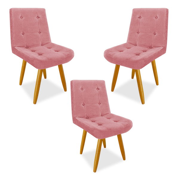 Kit 3 Cadeiras De Jantar Eames Estofada Suede Rosa - Montanar