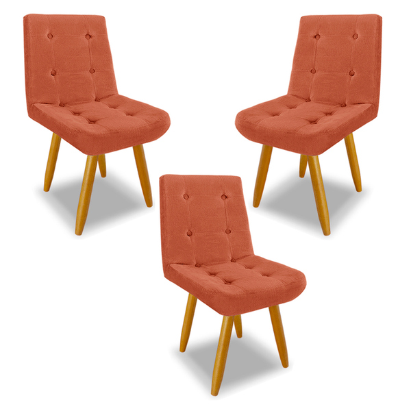 Kit 3 Cadeiras De Jantar Eames Estofada Suede Terracota - Mon