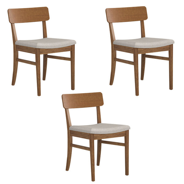 Kit 3 Cadeiras De Jantar Em Madeira Blues Poliéster Off White