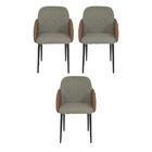 Kit 3 Cadeiras De Jantar Pés Em Aço Bronx Linho/pu Cinza/marr