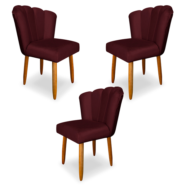 Kit 3 Cadeiras De Jantar Pétala Estofada Pés Palito Veludo -
