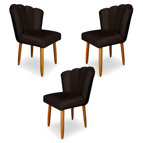 Kit 3 Cadeiras De Jantar Pétala Estofada Pés Palito Veludo -