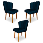 Kit 3 Cadeiras De Jantar Pétala Estofada Pés Palito Veludo -