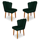 Kit 3 Cadeiras De Jantar Pétala Estofada Pés Palito Veludo -