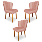 Kit 3 Cadeiras De Jantar Pétala Estofada Pés Palito Veludo -