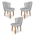 Kit 3 Cadeiras De Jantar Pétala Estofada Pés Palito Veludo -