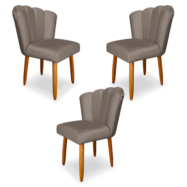 Kit 3 Cadeiras De Jantar Pétala Estofada Pés Palito Veludo Ca