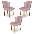 Kit 3 Cadeiras De Jantar Pétala Estofada Pés Palito Veludo Ro
