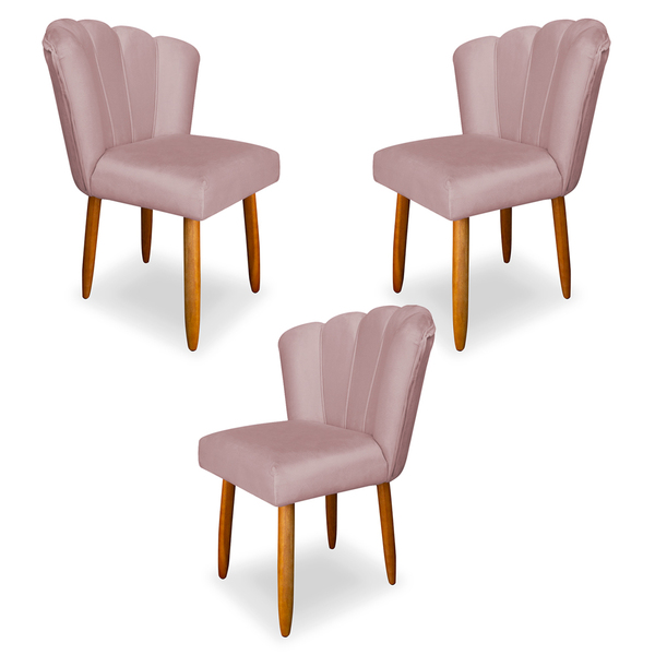 Kit 3 Cadeiras De Jantar Pétala Estofada Pés Palito Veludo Ro