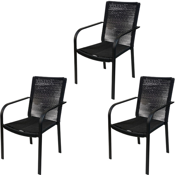 Kit 3 Cadeiras De Jardim Em Alumínio Parati Corda Preto Alumi
