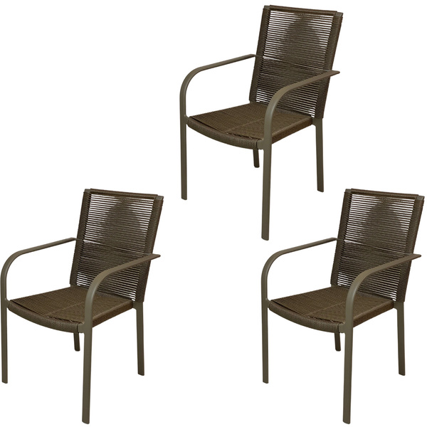 Kit 3 Cadeiras De Jardim Em Alumínio Parati Fendi Corda Tauar