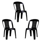 Kit 3 Cadeiras De Plástico Preta Com Encosto Vime Empilhável