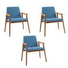 Kit 3 Cadeiras Decorativa Sala De Jantar Sidnei Linho Azul G1