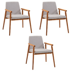 Kit 3 Cadeiras Decorativa Sala De Jantar Sidnei Linho Cinza G