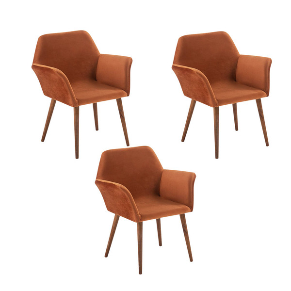 Kit 3 Cadeiras Decorativas Oswald Veludo Caramelo Base Castan