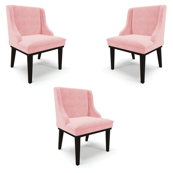 Kit 3 Cadeiras Decorativas Sala De Jantar Base Fixa De Madeir