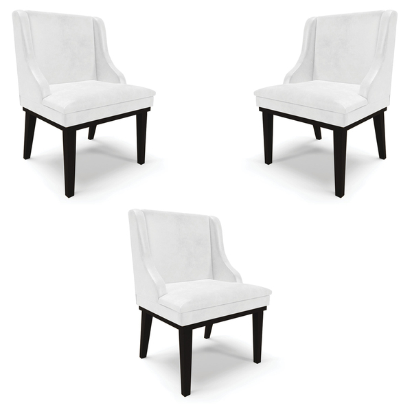 Kit 3 Cadeiras Decorativas Sala De Jantar Base Fixa De Madeir