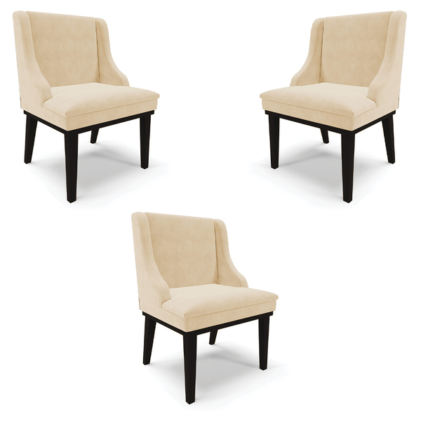 Kit 3 Cadeiras Decorativas Sala De Jantar Base Fixa De Madeir