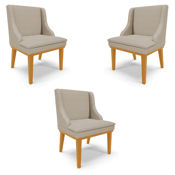 Kit 3 Cadeiras Decorativas Sala De Jantar Base Fixa De Madeir