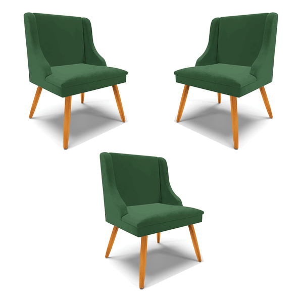 Kit 3 Cadeiras Decorativas Sala De Jantar Pés Palito De Madei