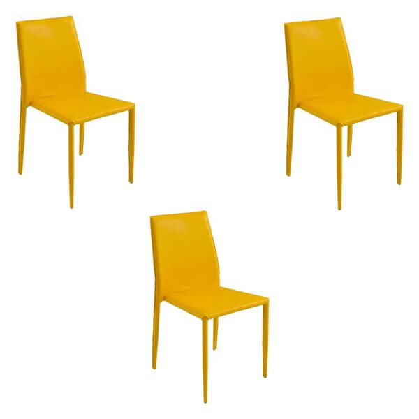 Kit 3 Cadeiras Decorativas Sala E Cozinha Karma Pvc Amarela G