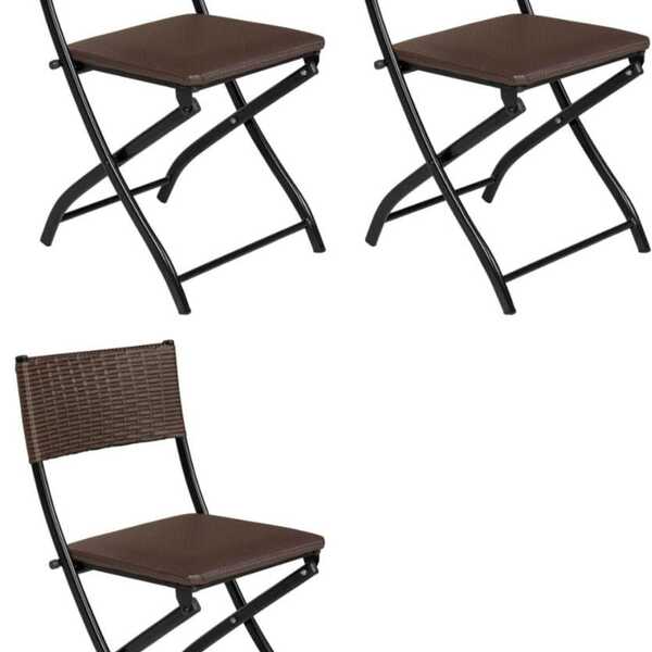 Kit 3 Cadeiras Dobravel Marrom- Bar, Restaurante Aço Junco