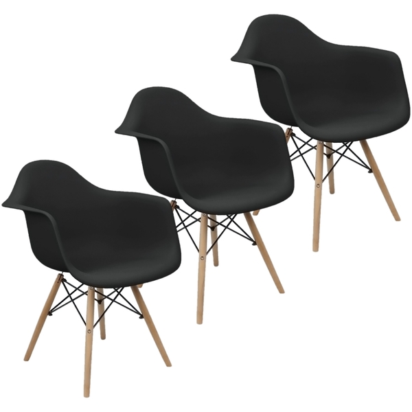 Kit 3 Cadeiras Eames Com Braã§o Dsw Preta