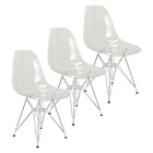 Kit 3 Cadeiras Eames Cristal Transparente Eiffel Base Metal C
