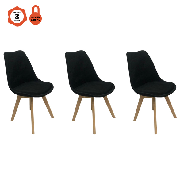 Kit 3 Cadeiras Eames Eiffel Leda Saarinen Design Em Veludo Pr