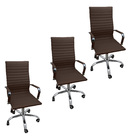 Kit 3 Cadeiras Eames Esteirinha Presidente Escritório Alta Ma