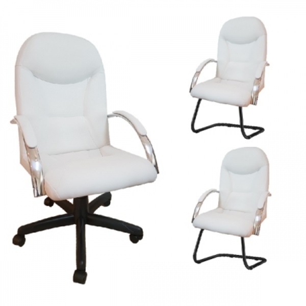 Kit 3 Cadeiras Escritório Day Branca Base Preta - 1 Giratória