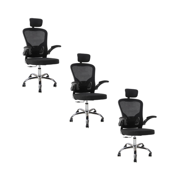 Kit 3 Cadeiras Escritório Diretor Giratória Vita Preto