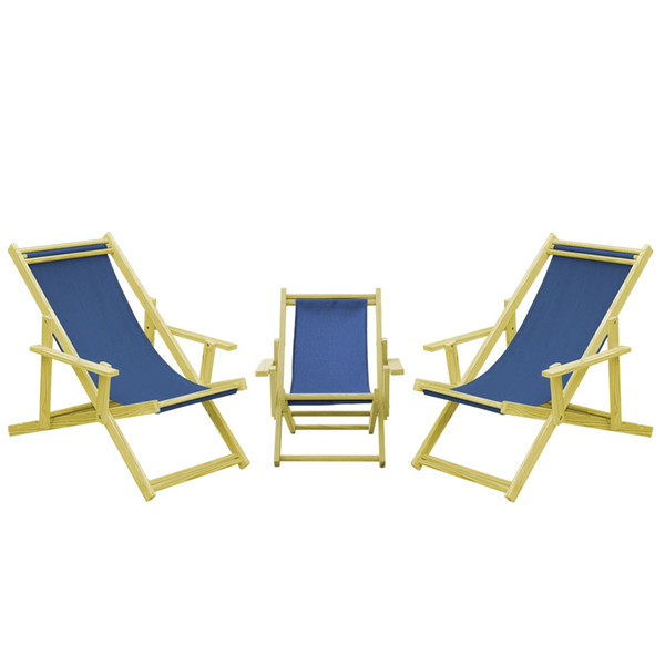 Kit 3 Cadeiras Espreguiçadeira Dobrável Madeira Maciça Natura