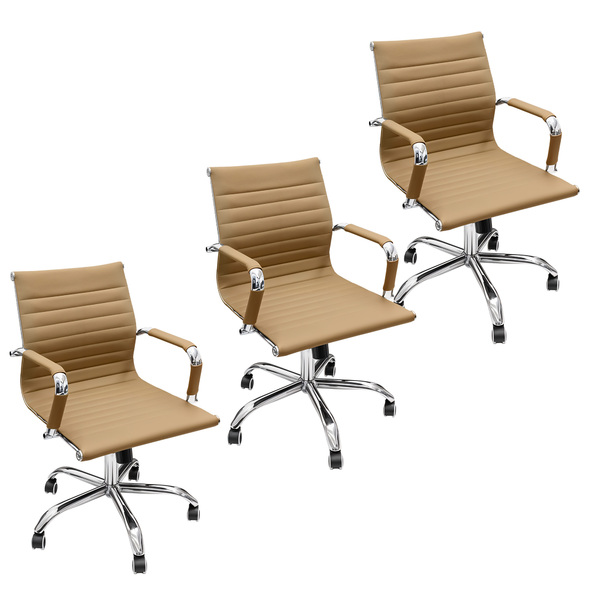 Kit 3 Cadeiras Esteirinha Presidente Baixa Com Rodinhas - Bege