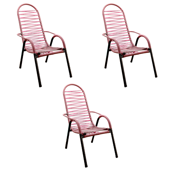 Kit 3 Cadeiras Fio Duplo Prata E Rosa Bebê Luxo Adulta