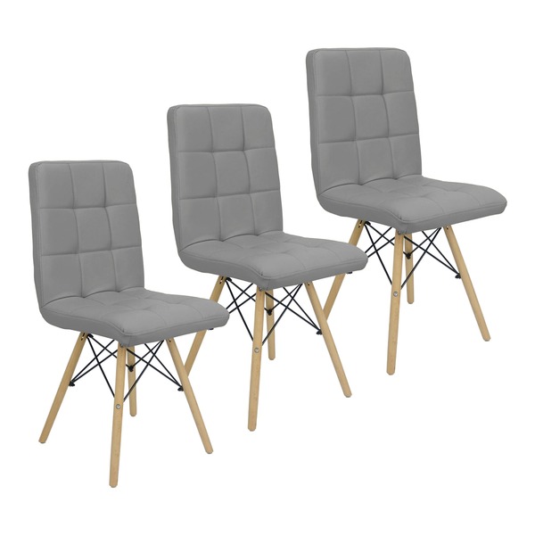 Kit 3 Cadeiras Gomos Eiffel Eames Fitz Dublin Estofada Base M