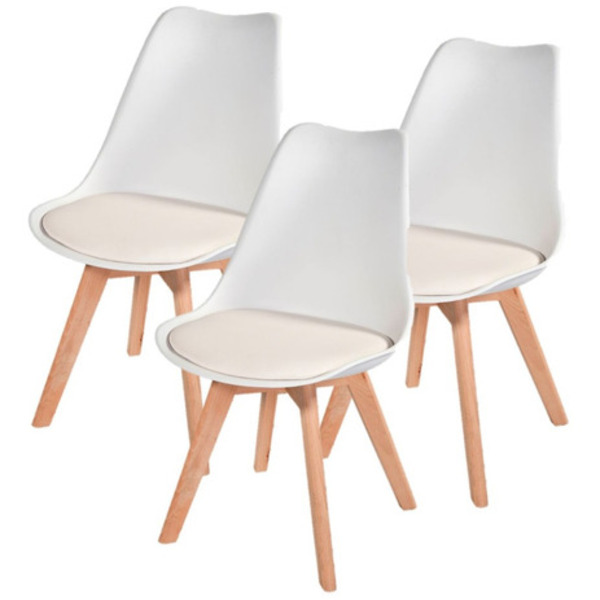 Kit 3 Cadeiras Leda Charles Eames Saarinen Wood Com Almofada