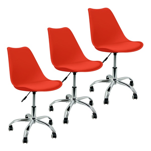 Kit 3 Cadeiras Leda Office Luisa Saarinen Estofada Base Girat