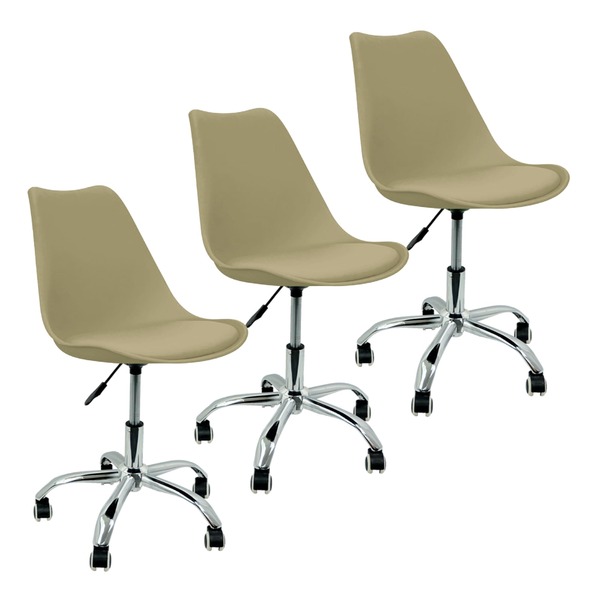Kit 3 Cadeiras Leda Office Luisa Saarinen Estofada Base Girat