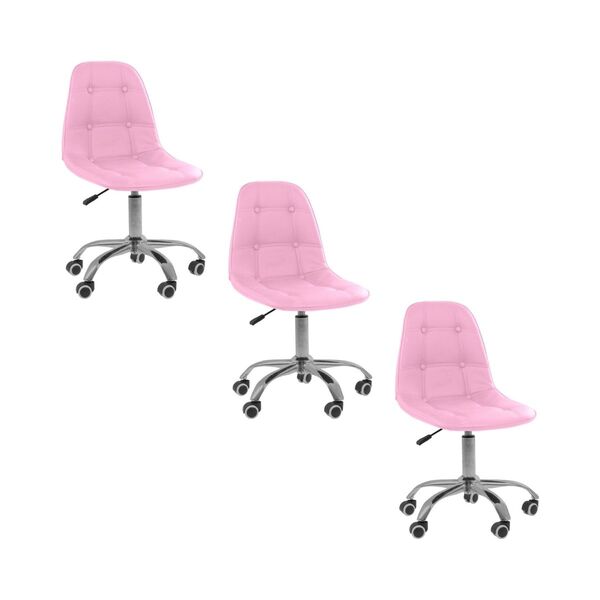 Kit 3 Cadeiras Office Eiffel Botonê Ajustável Base Giratória