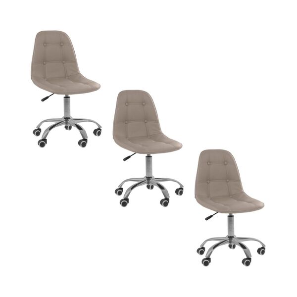 Kit 3 Cadeiras Office Eiffel Botonê Ajustável Base Giratória