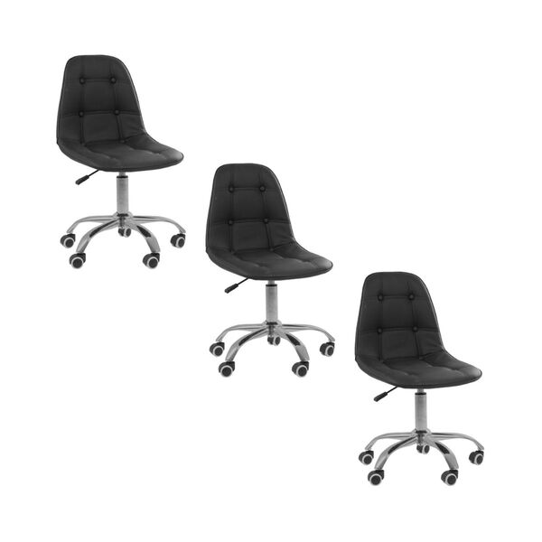 Kit 3 Cadeiras Office Eiffel Botonê Ajustável Base Giratória