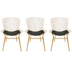 Kit 3 Cadeiras Para Cozinha Bertoia Cor Dourado Fosco Assento