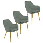 Kit 3 Cadeiras Poltrona Lines Base Dourada Recepção Sala Deco